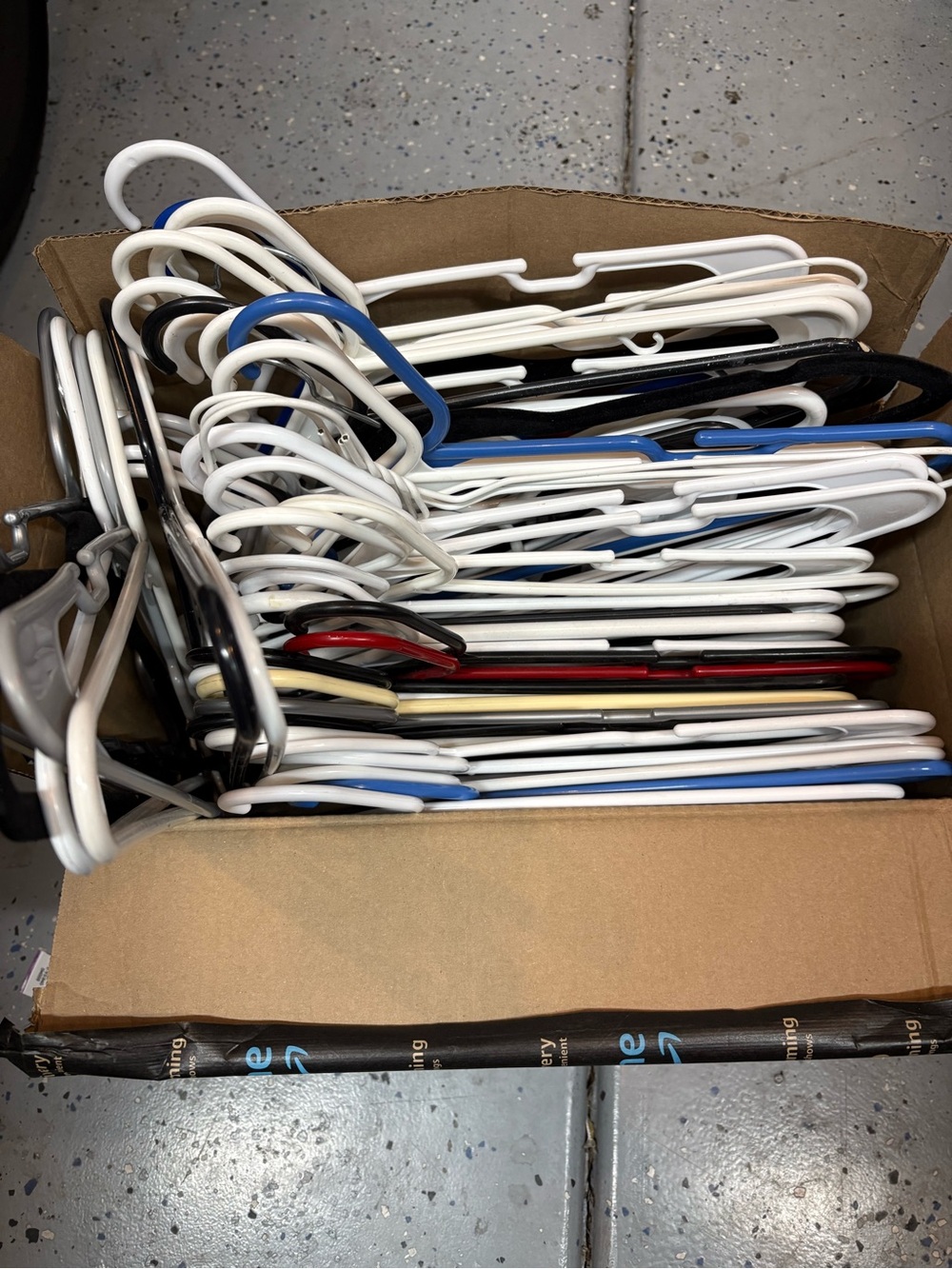 Assorted Plastic-Coated Closet Hangers — White, Blue, Black, Red - 72 total